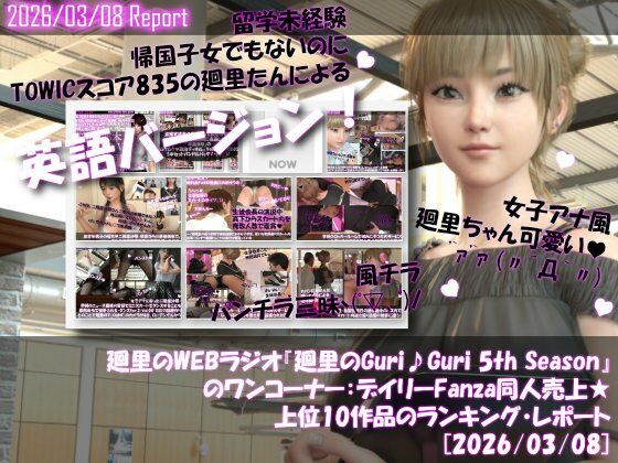 【▲20】英語★廻里の自撮りWEBラジオ『廻里のGuriGuri（グリグリ）5thシーズン』のワンコーナー:デイリーFanza同人売上★上位10作品のランキング・レポート［2026/03/08］  エロ画像743587